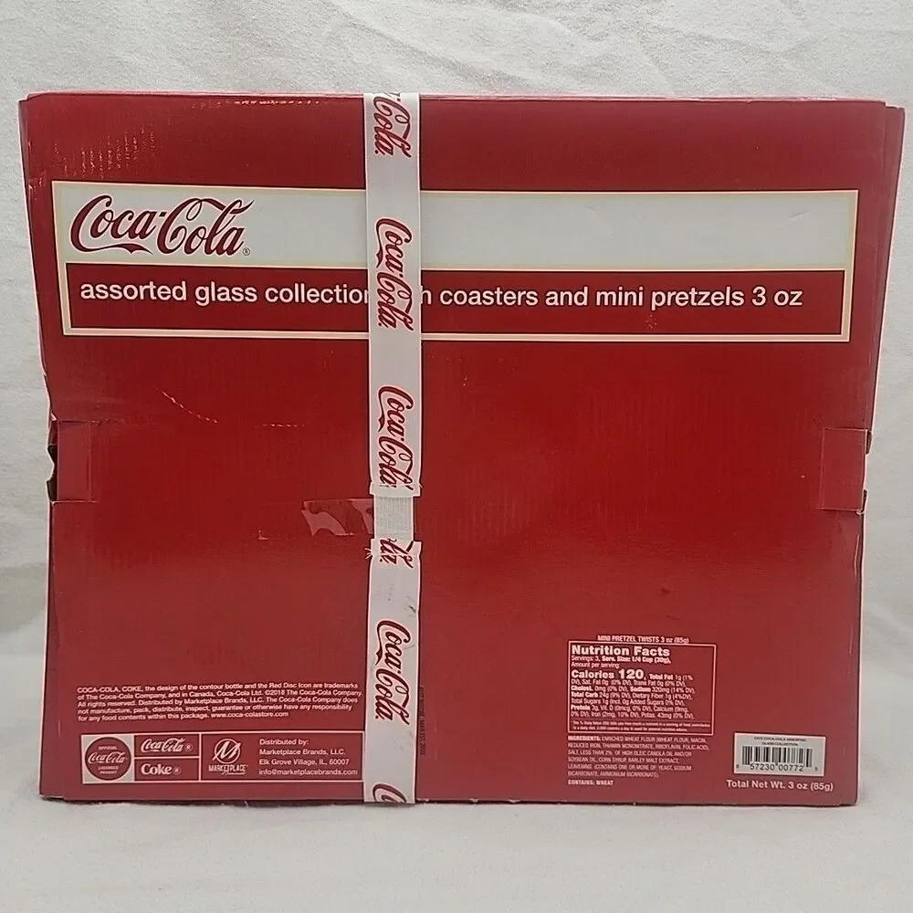 Glassware COCA COLA COLLECTORS SET, 4 Glasses, Coasters, Pretzels Vintage Coke